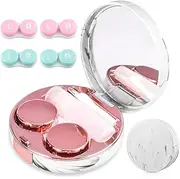 cauyuan Contact Lens Cases, 5 in 1 Travel Contact Lens Box with Mirror Tweezers Remover Tool Solution Bottle for Outdoor Office Daily Use, D-Rose Gold, 1 Count (Pack of 1), Contact Lens Cases