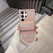 for S25 Fashion Pearl Bracelet Case Card Slot Wallet Wrist Strap Cover(for S25/HuCai Pink)