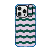 iPhone 16 Pro Impact Ring Stand Case MagSafe Compatible Lilac And Green Wavy Stripe