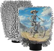 XYMZR Absorbent Microfiber Car Wash Mitt Skeleton Bike Funny Cowboy, Funny Cute Anime Scratch Free for Cars Cleaning, Home Cleaning Mitts, 2 Pack, 10.24” L x 7.09” W