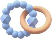 Moon Teether, Silicone and Wood, Soft Blue