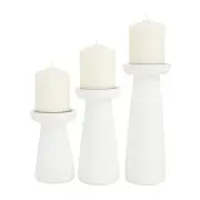 Mango Wood Pillar Candle Holder, Set of 3 10", 8", 6" H, White