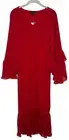 Anthony Original HSN Red Flutter Sleeve Midi Stretch Liquid Knit Dress Sz L NWT