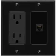1 Port Electrical Outlet Cover Plug Decorative Black UL CAT5E-WHITE Wall Plate
