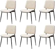 OIKITURE Dinning Chair Set of 6, PU Leather Dining Chair with Metal Legs, Accent Chair w/Full Back Support, Retro Chair Set for Kitchen Dining Room Cafe Office, White