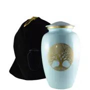 Pastel Blue with Gold Tree of Life Urn - Urn for human ashes