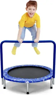 36” Kids Trampoline, Foldable Mini Rebounder with Full Covered Handle and Safety