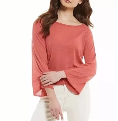 Eileen Fisher Bateau Neck Seamless Sleek Tencel Knit Top in Mimosa, Size XS