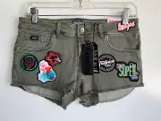 NWT Superdry Denim Hot Shorts Olive Patchwork Cut-Off Jean Shorts Size 10