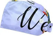 [FVQL] 2PCS Nursing Caps Scrub Caps Women Scrub Hat, Colorful Pattern Flower and Butterflies