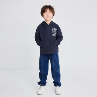 【GAP】男童裝 Gap x JEREMY VILLE聯名 Logo印花刷毛帽T-海軍藍(847290)