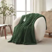 Dreamaker Chunky Embossed Fleece Heated Throw Emerald Green