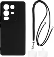 Shantime Case and Crossbody Lanyard Set Compatible with Infinix Note 50 Pro 4G, Adjustable Anti Theft Neck Strap with Metal Buckles and 2 Patches(Black Case + Black Lanyard)