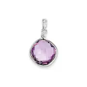 Sterling Silver Rhodium Plated Diamond u0026 Pink Quartz Square Pendant