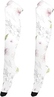 [Joitme] Elegant Blossoms White Knee High Socks for Women, One Size Socks, over the Knee Socks, Elegant Blossoms White