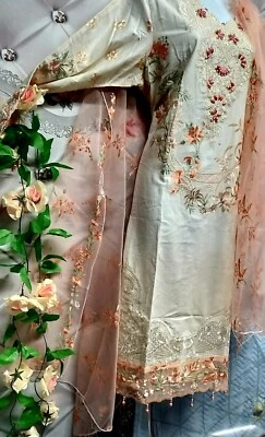 New Shalwar Qamez, 3pcs Pakistani,Peach, White, Gul Ahmed ,Maria B, Munira.