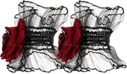 [JEWEDECO] Elegant Gothic Wrist Bands Lace Wrist Sleeves for Women Gothic Lolita Hand Cuffs Flower Embellishments