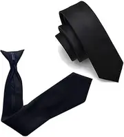 [Weforu] 2Pcs Black Tie Mens Clip on Ties,19.68inch Solid Uniform Pre-tied Adjustable Neck Strap Tie