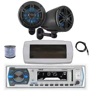 Pyle Bluetooth Marine Receiver, Cover, Antenna,Wire, 2x 5.25" 180W Black Speaker