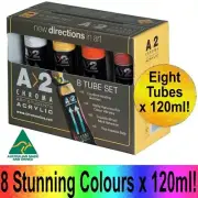 CHROMACRYL A2 Acrylic Paint Tubes 8 x 120ml Boxed Set Painting Artists Art Pack