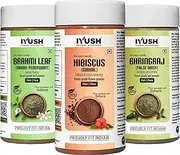 IYUSH Herbal Ayurveda Brahmi Bhringraj Hibiscus Powder – 750gm | Brahmi Powder, Bhringraj Powder, and Hibiscus Powder | Hair Volume Powder | Skin Care & Hair Care | (250gm each)