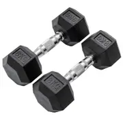 METEOR 8kg Pair Rubber Hex Dumbbells