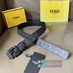 FENDI 芬迪 7C0432 FF圖案 棕色老花 黑扣 雙面腰帶 皮帶