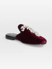 Burgundy Velvet Embellished Mules