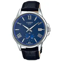 在飛比找ETMall東森購物網優惠-【CASIO 】沉穩俐落條紋皮帶腕錶-藍(MTP-EX100