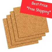 5 x 5 x 1/4" CORK (4-Pack) Tile Coaster Sheet Bulletin Message board Craft Dart