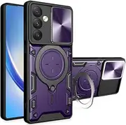 [FORZARMOR] for Samsung Galaxy S23 FE 5G (6.4 Inch) Case Shockproof with Back Camera Slide Window Cover, Ring Kickstand Armor Military Rugged Cover (for S23 FE, Purple)