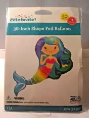 38" Shape Foil Balloon - MERMAID - Super Cute! Fill with Air or Helium