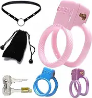 SM Chastity Belt Double Ring Cock Ring Penis Cage Set with Belt & Penis Testicle Divider for Men, Chastity Cage Cock Cage Chastity Bondage SM Sex Toy(Pink Rosa,60mm)