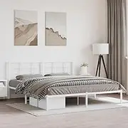 Metal Bed Frame Without Mattress with Headboard White 183x203 cm King,Beds & Bed Frames-355614