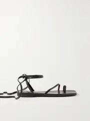 [STAUD] STAUD - Nicola Tie-detailed Leather Sandals - Black - IT35 IT 35 Black