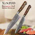 2Pcs Kitchen Knife Set 67 Layers Damascus Steel Chef Cleaver Utility Santoku Cut