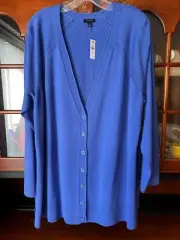 NWT NEW TALBOTS PLUS WOMENS 2X LONG CARDIGAN SWEATER TOP COTTON/RAYON BLUE