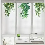 Window Privacy Film No Glue Static Cling Window Film Green Plant Vine Leaves Pattern Decorative Frosted Glass Films Window Decals Window Stickers (100 Size) 2 40x160cm(15.7"x63")