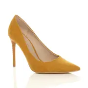 Ajvani womens high heel pointed contrast court smart party work shoes pumps Mustard Yellow Suede UK 5 / EU 38 / US 7