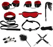 Sex Bondage BDSM Kit Restraints - 14PCS Sets with Adjustable Handcuffs Collar Ankle Cuff Blindfold Feather Tickler Adult Games Toys for Men Women and Couples (Red)