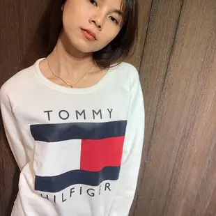 美國百分百【全新真品】Tommy Hilfiger 大學T 長袖T恤 TH 女款 寬版 T-shirt 白色 AM88