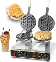 JUMEIYP Double-head Commercial Electric Egg Waffle Maker, Bubble Puffle Cake Maker Machine, Non-stick Pan, 50℃ to 250℃ Temperature and Timer Control, 180° Rotation(AU Plug)