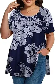 LARACE Plus Size Tunic Tops for Women to Wear with Leggings Round Neck Women's Short Sleeve Pleated T-Shirts Summer Clothes