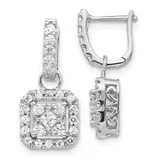 14k White Gold Real Diamond Hinged Earrings