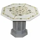 24" Marble Table Top semi precious stones Inlay handicraft with marble Stand