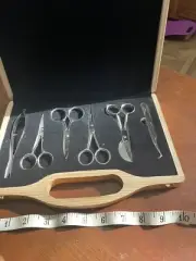 Scissors Set Famore Embroidery/sewing In White Pine Case. Stainless Steel.
