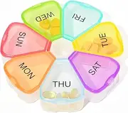 Portable Weekly Pill Box Organiser, Easy to Open 7 Day Premium Quality Tablet Box, Petal Shaped Travel Pill Case with Snap Shut Lids Design