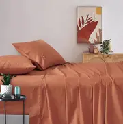 Vintage Washed 100% Cotton Sheet Set with 2 Pillowcases - Brick - King Size