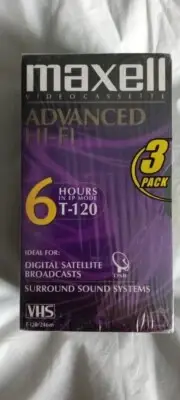 3 PACK Maxell Advanced Hi-Fi blank VHS VCR Tape (6 Hours T-120) - NEW SEALED