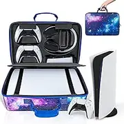Storage Carrying Case Hard shell EVA material can better protect for PS5, Waterproof Shockproof shoulder bag for Sony Playstation 5 Digital Edition/Ultra HD Game Consoles Galaxy Blue